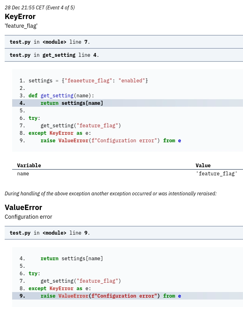 Bugsink stack trace