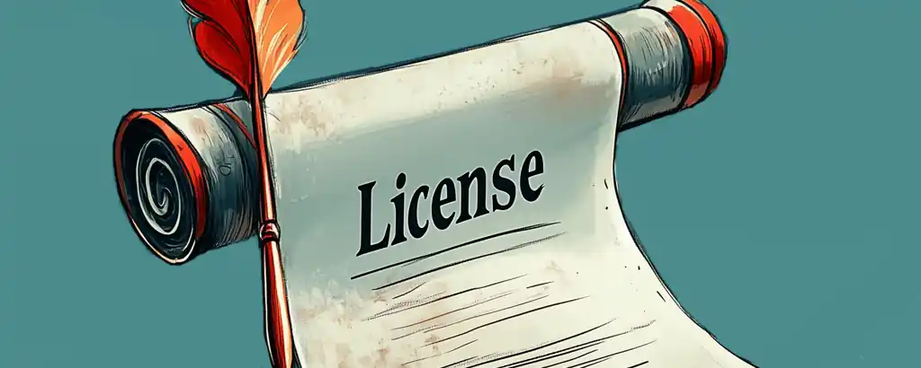 A scroll displaying the word 'license'