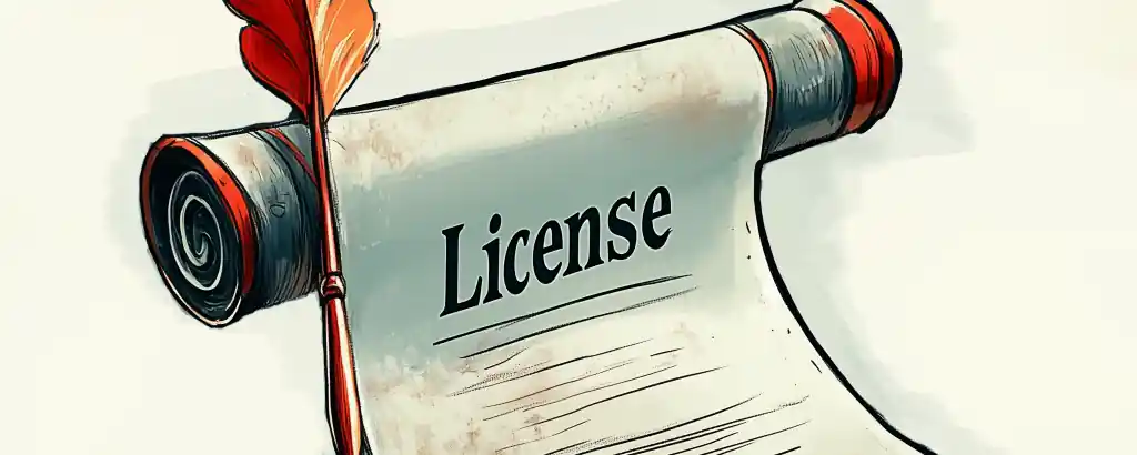 A scroll displaying the word 'license'