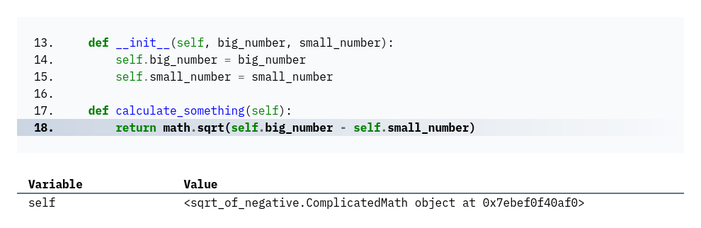 Stacktrace with local variables