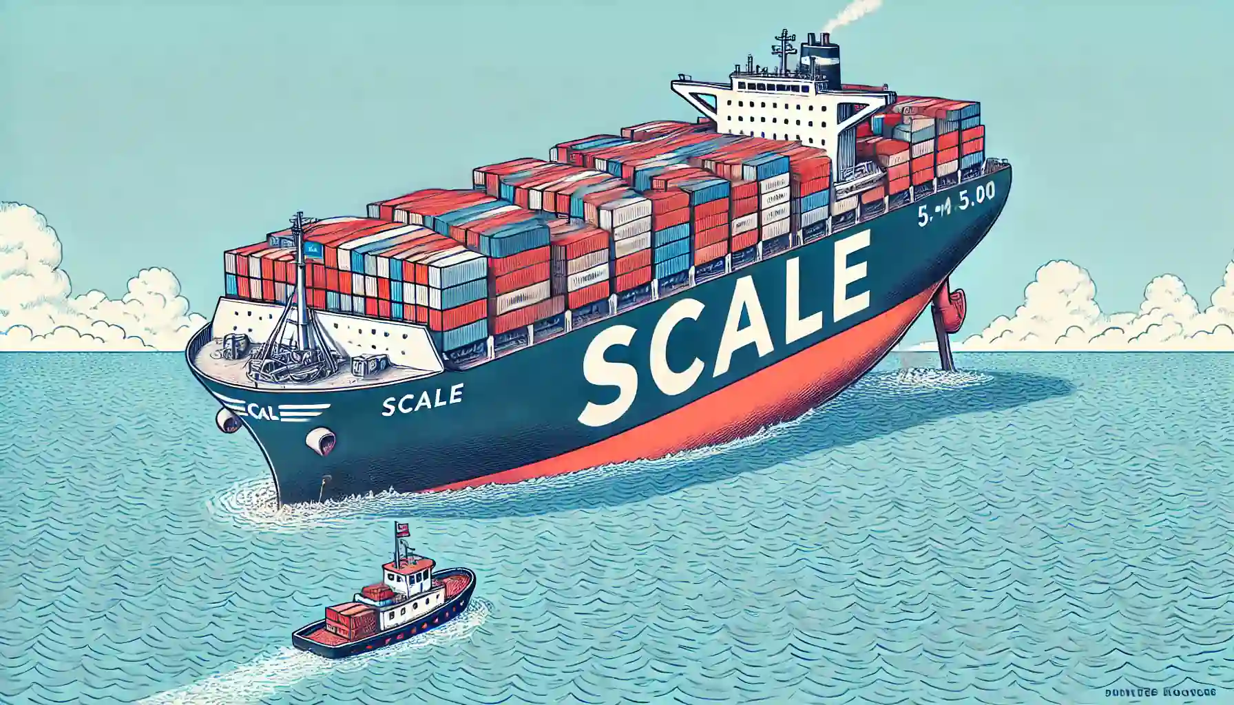 A cartoon of a sinking ship called 'scale'